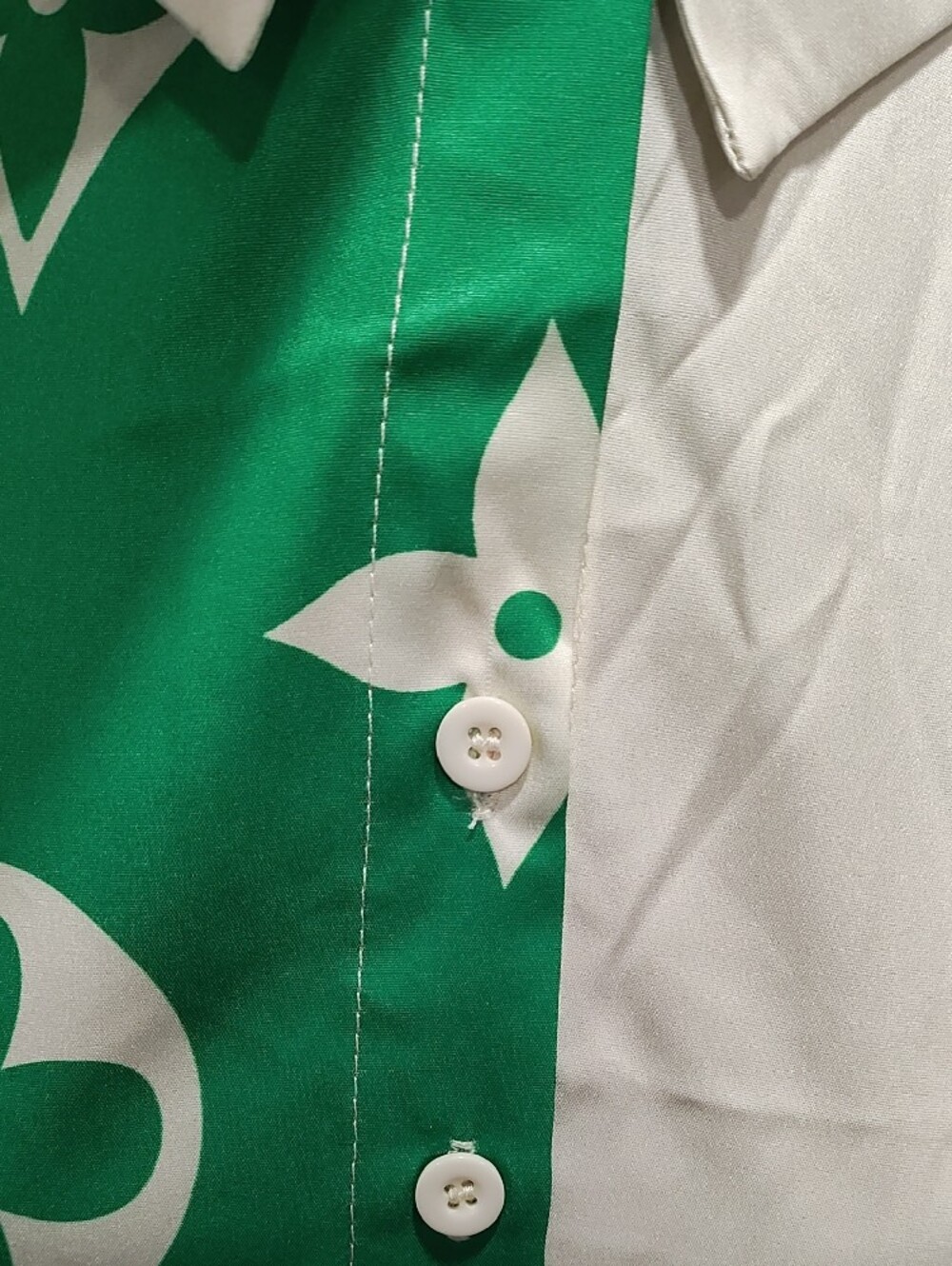 Cream and Green Two-Tone Button-Front Midi Dress - Picture 6 of 8